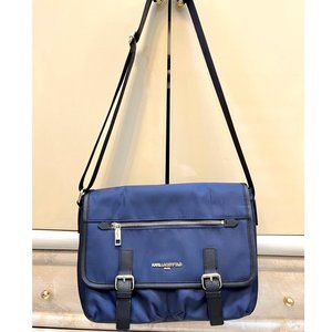 PREPPY ACADEMIA KARL LAGERFELD NAVY BLUE NYLON MESSENGER CROSSBODY HAND BAG